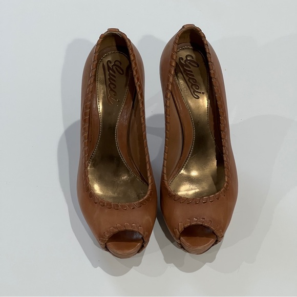 Gucci Shoes - Gucci Women's Tan Peep-Toe Heels size 36